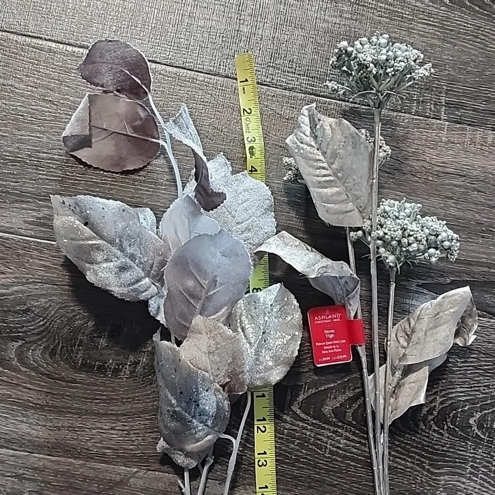 7 Platinum Queen Anne's Lace & Leaves floral Stems